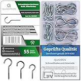 QUADRIOS | Schraubhaken Set | 55 robuste Hakenschrauben mit Gewinde aus verzinktem Stahl für Innen und Außen, Deckenhaken, Wandhaken, Befestigungshaken | Silber