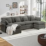 Urhanherry Sofa U Form, Bequeme Cloud Couch 6 Sitzer mit 2 Ottomane Sektionssofa, Atmungsaktivem Chenille-Stoff, Couch für Wohnzimmer Schlafzimmer, Dunkelgrau