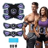 Abs Stimulator EMS Muskelstimulator Trainingsgerät, USB Aufladbarer Elektrischer Bauchmuskeltrainer mit 10 Ersatz-Gel-Pads, Fitness-Training für Bauch/Arm/Bein, 6 Modi & 15 Intensitäten (Käfer)