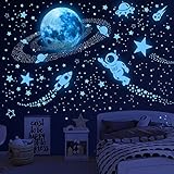 531 Stück Leuchtsterne Kinderzimmer Sterne leuchtend Selbstklebend Wandsticker Wandaufkleber Kinderzimmer Junge Mädchen Kinder Mond Astronaut Leucht Aufkleber Schlafzimmer Wohnzimmer Wandtattoo