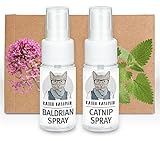 Kater Kasimir Katzenminze Spray + Baldrian Spray (2er Set). für Katzen, 100% natürlich ohne Zusatzstoffe. Macht langweiliges Katzenspielzeug interessant für die Selbstbeschäftigung von Katzen