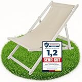 Melko Liegestuhl klappbar Strandstuhl aus Holz Weiß/Beige Holzliege Garten Faltliege Gartenliege
