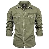 FALKENSTEJN Herrenhemd - Modell Riccaldo - 100% Baumwolle – Vintage Hemd Cargo Langarm-Hemd für Männer - Hoher 3 Farben (XXL, Army)