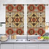 Surwin 2 Teilig Scheibengardine Küche 3D Retro Exotisch Bistrogardine Scheibengardine Blickdicht Küchengardine Kurze Gardinen Vorhänge Fensterdeko für Wohnzimmer (Totem,90x45cm)