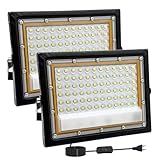 Tkdaksy 2 Stück LED Strahler Außen 50W, 1.5M Kabel 6500K Kühlweiß 5000LM LED Scheinwerfer, Mit Schalter Strahler Außen IP66 Wasserdicht, für Gärten, Terrassen, Höfe, Balkone, Parks, Fabriken, Garagen