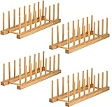 Lawei 4 Stück Bambus Abtropfgestell Bamboo Tellerständer Bambusregal Küche Holz Abtropfbrett Abtropffläche Lagerung Inhaber Platzsparend Küchenschrank-Organizer für Schüssel Tasse Schneidebret Buch