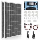 【360 W 12 V Solarmodul-Kit】DERUXI 2 x 180 W Wohnwagen-Solarmodul-Set: 2 Stück 180 W Mono-Solarmodule + 30 A MPPT Solarladeregler + T-Abzweigverbinder + 4 Stück Solarkabel + Z-Halterung für Camping
