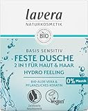 lavera Basis Sensitiv - Feste Dusche 2 in 1 für Haut & Haar - mit Bio Aloe Vera & pflanzlichem Keratin - reinigt ohne auszutrocknen - 3x ergiebiger als flüssiges Duschgel - 50g