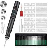 Gravierstift mit 37 Bits, wiederaufladbar über USB, kabellos, Ätz-Gravierwerkzeug, tragbarer DIY-Drehgravierer für Schmuck, Holz, Glas, Steinschnitzerei (schwarz)