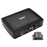 ISUDAR 9 Zoll schlanker Max 600W Subwoofer Aktiv Powered Untersitz-Auto Audio Subwoofer eingebautem Verstärker für Auto/LKW mit Fernbedienung niedrigen und hohen Eingangspegeln, Schwarz