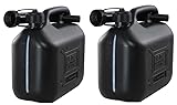 ProCar 2 Stück Benzinkanister 5 Liter Schwarz - UN- Zulassung Kunststoff Kraftstoffkanister mit Füllstandsanzeige - Made in Europe (Schwarz, 2 X 5 Liter)