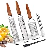 ALLWIN-HOUSEWARE Käsereibe Zester 5er Set, 304 Edelstahl mit Akazienholzgriff, Küchenreibe & Schäler & Hobel für Käse, Zitrone, Ingwer, Knoblauch, Muskatnuss, Obst, Gemüse, Schokolade