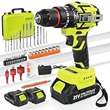VOERJIA 21V Akkuschrauber Set, Bürstenlose Akku bohrhammer mit 2*2000 mAh Akku, 3/8' Bohrfutter, 20+3 Drehmoment, Max 65 N.m Akku Bohrmaschine, Led lichter & 2-Gang, 46PCS zubehör für elektrowerkzeuge