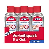 SOS Desinfektions-Gel mit 80 Vol.-% Ethanol, 5 x 50 ml, Handdesinfektion gegen 99,99% der Bakterien, Pilze und Viren in 30 Sekunden, Desinfektionsmittel für unterwegs