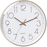 wehers Wanduhr, Modern Quartz Lautlos Wanduhr Schleichende Sekunde ohne Ticken 12 Zoll 30cm wanduhren für Wohnzimmer, Zimmer, Büro Dekor (Roségold)