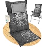 Herlag Hochlehner-Gartenstuhlauflage AVA 123x50x9cm | Extra Dicke Sitzauflage 9 cm mit Kopfpolster | Polsterauflage mit Deluxe-Komfort | Öko Tex 100 | 1 Polster | Geblümt