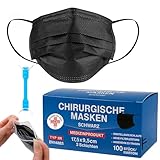 100 Medizinisch Type IIR Norm EN14683 zertifizierte Mundschutzmasken OP Masken 3-lagig Mundschutz Gesichtsmaske Einwegmaske BFE ≥ 98% surgical mask (100 Einheiten (1 Stück), Schwarz, 100)