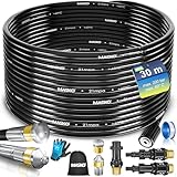 MASKO® Premium Rohrreinigungsschlauch Set Abflussreiniger 30m, 200 bar inkl. Isolierband, Tasche 3 Adapter 2 Düsen kompatibel mit Kärcher k2-k7 LAVOR Hochdruckreiniger Rohrreinigungsset + Handschuhe