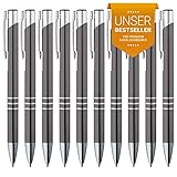 GIMEI® Metall Kugelschreiber 10 Stück | Premium Kugelschreiber Set Hochwertig, Kulli für einfaches & weiches Schreiben | Blauschreibender Kugelschreiber Grau als optischer Hingucker