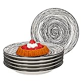 MamboCat 6-teiliges Teller-Set Rabisco I Kuchenteller-Set für 6 Personen I flache Dessert-Teller beidseitig glänzend lasiert in Schwarz-Weiß I Hochwertiges Porzellan Geschirr-Set mit Ø 19,5cm