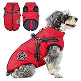 Savlot Hundejacke Winterweste Jacken Hundemantel Hundepullover Haustier Skifahren Kostüm Ärmellose Baumwolle Gepolsterte Weste Mit Brustgurt Gurt - Rot, M