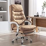 SaryEdge Schreibtischstuhl, Chefsessel, ergonomisch, PU-Leder, hohe Rückenlehne, Drehstuhl, extra gepolstert, Computerstuhl mit Fußstütze, Uni, Braun
