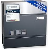 AMAAZU Briefkasten anthrazit - Edelstahl, mit Sichtfenster und Namensschild, Postkasten mit Zeitungsfach, Schloss mit 2 Schlüsseln, Briefkästen mit Zeitungsrolle, Wandbriefkasten RAL7016 grau