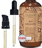 ARGANÖL BIO KALTGEPRESST | 100% Rein | Für Haare Haut & Nägel | Pipette+Pumper | Original aus Marokko | 100ml im lichtgeschützten Braunglas | Für Kosmetik | Feuchtigkeitspflege von Soena