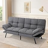 MUUEGM Futon-Sofa, umwandelbare Futoncouch, Memory-Schaum-Futon, Schlafcouch, modernes Zweisitzer-Sofa, bequemes Schlafsofa für kompakten Raum, Wohnung, Wohnzimmer, einfache Montage, Grau