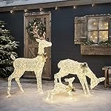 Lights4fun Harewood Rentierfamilie Weiß LED Rentier Figuren mit Timer Weihnachtsbeleuchtung für außen und innen Weihnachtsfiguren