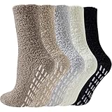 Hocerlu Kuschelsocken Stoppersocken Damen 5 Paar, Flauschige Antiruschsocken mit Noppen, Warme und Dicke Wintersocken Haussocken Bettsocken, Größe 35-42