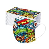 Hernyug 50 Stück Mundschutz Kinder Einweg 3-lagig mit Motiv Bunt Mund Nasenschutz Cartoon Druck Tücher Atmungsaktiv Mund-Tuch Bandana Halstuch Schals (Einheitsgröße, B1)