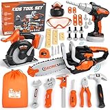 Vanplay Werkzeugkoffer Kinder Spielzeug ab 3 Jahre Werkzeug Kinder mit Motorsäge, Elektrische Bohrmaschine,Kreissäge, Kinderspielzeug ab 3 4 5 6 Jahre