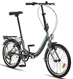 Chillaxx Bike URBAN 20 Zoll Faltrad, Klapprad, 6 Gang Schaltung, Licht, Quick-Fold-System, leichtes Klappfahrrad,Gepäckträger, Folding (Dunkelgrün)