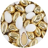 EinsSein 1kg Hochzeitsmandeln Conchiglia Mix weiss-gold glanz - Gastgeschenke für Hochzeit Taufe - Mandeln Zuckermandeln Bonboniere Confetti Badem sekeri Zucker Taufmandeln Candy Bar Süssigkeiten