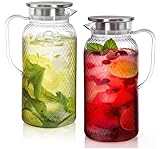 VGECEE 2 Stücke Wasserkrug mit Deckel 1.8L Wasserkaraffe Acryl Wasser Krug Eistee Klarer Getränkekaraffe, BPA-frei, Getränkekrug Kunststoff Krug für Saft, Sangria, Limonade, Milch, Kaffee, Wasser
