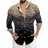 PTLLEND Hemd Herren Langarm Langarmshirt Herren Herrenhemd Langarm Blau T Shirt Herren Winter Unterhemd Herren Plastik Herren Anime Hemd Herren Blau Langarm Sportshirts(Gold,M)