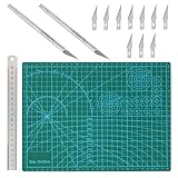 INNAL 14 Stück Schneidematte Set Selbstheilende Bastelunterlage Cutting Mat Doppelseitig Bastelmatte mit Bastelmesser Stahllineal Klingen Schneideunterlage für Handwerk (A4)