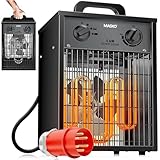 MASKO® Elektroheizer Heizlüfter Bauheizer 5 KW mit integriertem Thermostat elektrisch Heizgerät 5000 Watt 3 Heizstufen Heizgebläse für Innen- & Außeneinsatz Überlastschutz Elektroheizgebläse Anthrazit