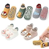 angelikashalala 5 Paar Baby rutschfeste Socken, Anti Rutsch Babysocken with Cartoon Tiermotive für Baby Mädchen Jungen Kinder(1-3 Jahre)