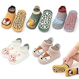 angelikashalala 5 Paar Baby rutschfeste Socken, Anti Rutsch Babysocken with Cartoon Tiermotive für Baby Mädchen Jungen Kinder(1-3 Jahre)