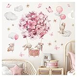 Little Deco Wandsticker Heißluftballon Blumen Schmetterlinge Wandtattoo Tiere mit Ballon Kinderzimmer Wanddeko DL820-2