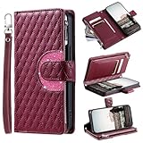 Tivenfezk Nadoli Glitzer Handyhülle für Samsung Galaxy S24 Ultra PU Leder Hülle Wallet Case mit Handschlaufe Kartenhalter Reißverschluss Brieftasche Handytasche Schutzhülle