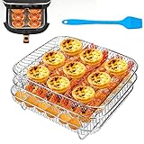 BUENTYA Grillrost Heißluftfritteuse Heißluftfritteuse Air Fryer Rack Edelstahl Dehydrator Rack mit Ölbürste Airfryer Grillrost Kompatibel mit Cosori Air Fryer(20 * 20 * 9cm)