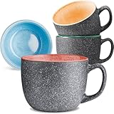 Cosumy Kaffeetassen 4er Set aus Keramik - 350ml – 𝗗𝗶𝗰𝗸𝘄𝗮𝗻𝗱𝗶𝗴𝗲𝘀 Steingut, Tassen mit Handgefertigter Reaktiver Glasur - Hält Lange Warm (Bunt)