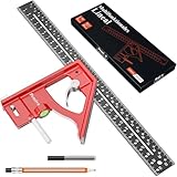 Streichmaß, Preciva Anschlagwinkel 300mm Kombinationswinkel aus Aluminiumlegierung Messwerkzeug zum Markieren von 45° und 90° für Holzbearbeitung, Heimwerken, Handwerk