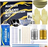 Kintsugi Reparaturset Gold & Silber - 18 Stück Keramik Reparaturset, Reparieren Sie Ihre bedeutungsvollen Objekte mit Leichtigkeit, Perfekt für Anfänger