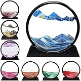 LINPING Fließendes Sandgemälde, bewegliches Sandkunstbild, rundes Glas, 3D-Tiefsee-Sandlandschaft in bewegter Anzeige,Sandrahmen, Heim- und Büro-Desktop-Dekorationen (Blau, 7 Zoll)