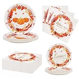 VEYLIN 96 Stück Herbst Geschirr Set für das Erntefest – Pappteller & Servietten mit Kürbis und Ahornblättern – Partygeschirr für Herbstfeste, Familienfeiern & Geburtstage