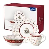 Villeroy & Boch - Toy's Delight Breakfast For Two Frühstücksservice 2 Personen 6 teilig, weiß/rot, Kaffeeservice Weihnachten, Weihnachtliches Geschirr, Premium Porzellan